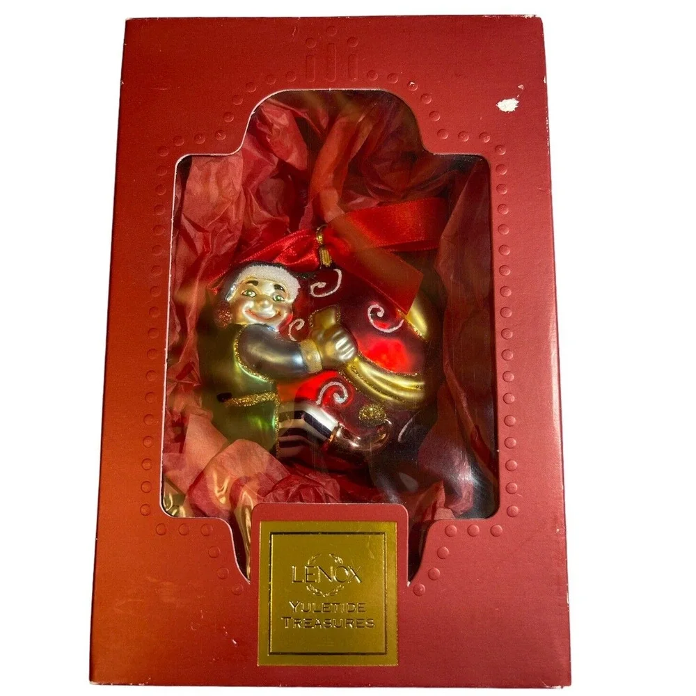 LENOX Yuletide Treasures Santa’s Family Tree Xmas Ornament- Elf With Bow In Box